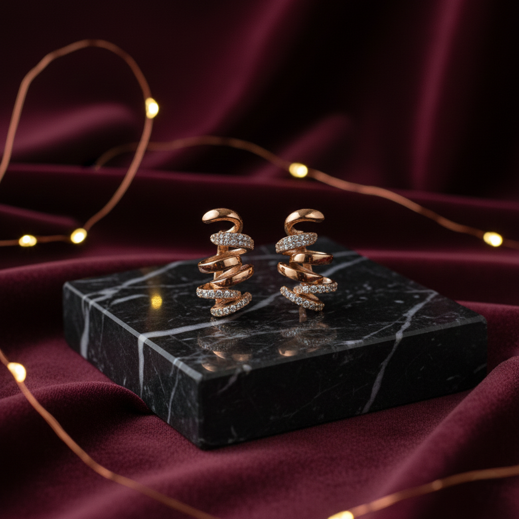 Zircon Spiral Earrings - Rose Gold